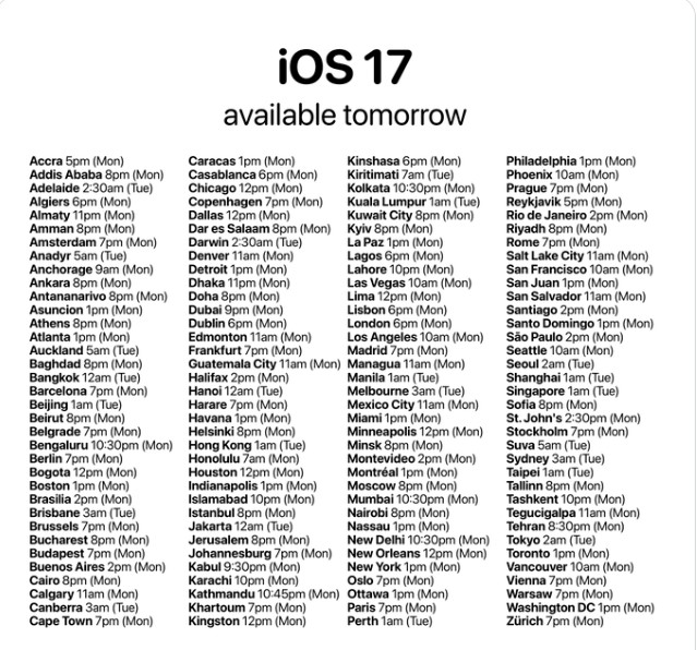 IOS 17 release date