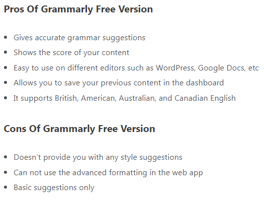 grammarly free pros and cons
