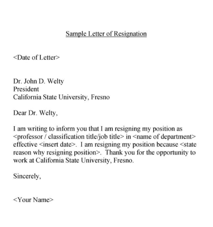 sample resignation