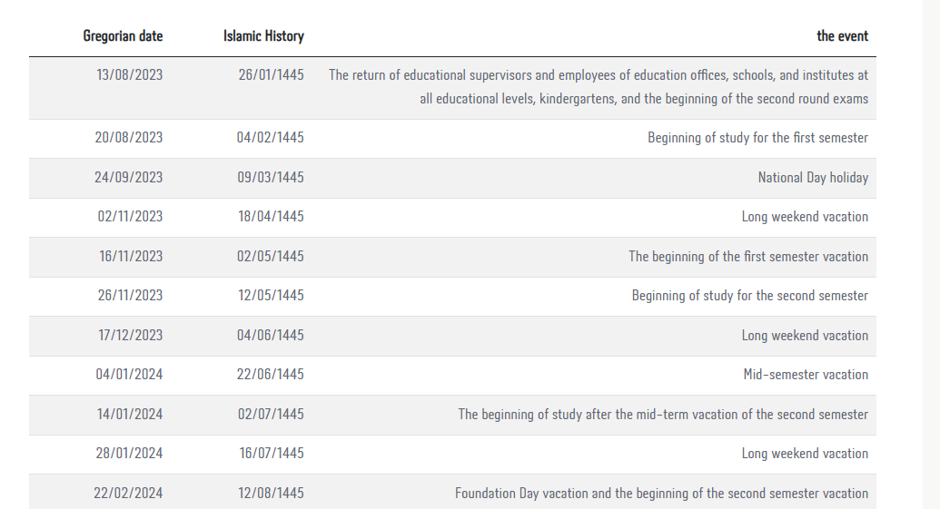 academic calender