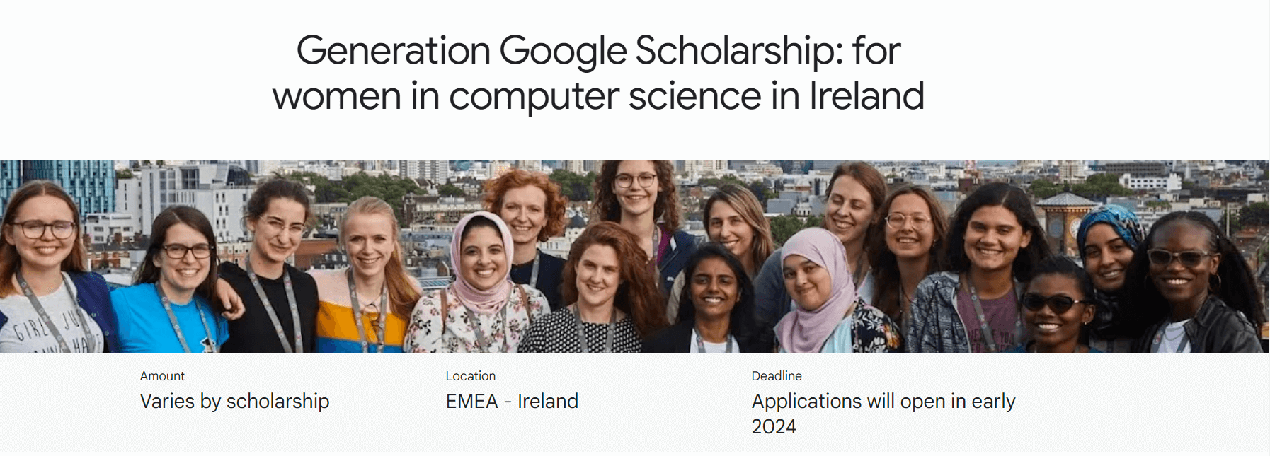 Generation Google Scholarship (EMEA) For Women in Computer Science in Ireland