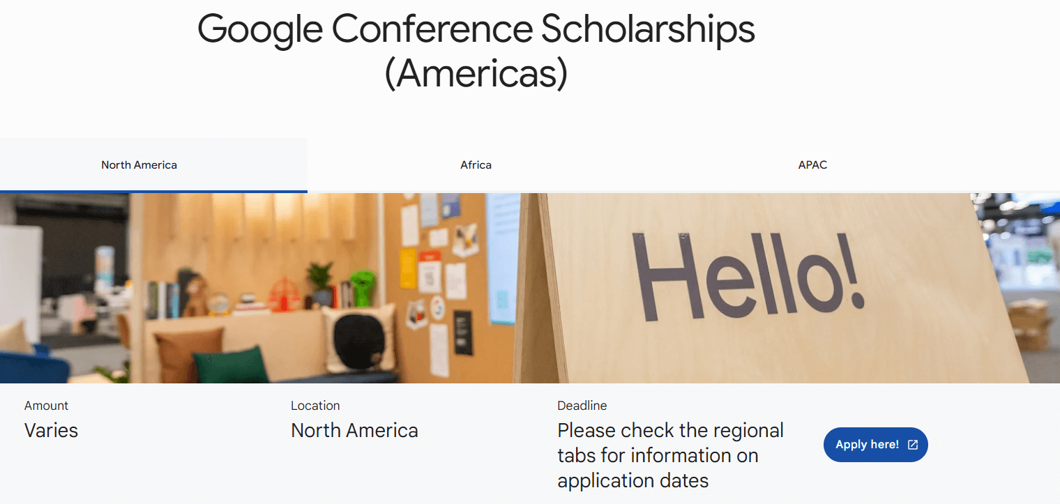 Google Conference scholarship (APAC) for Asian Pacific regions