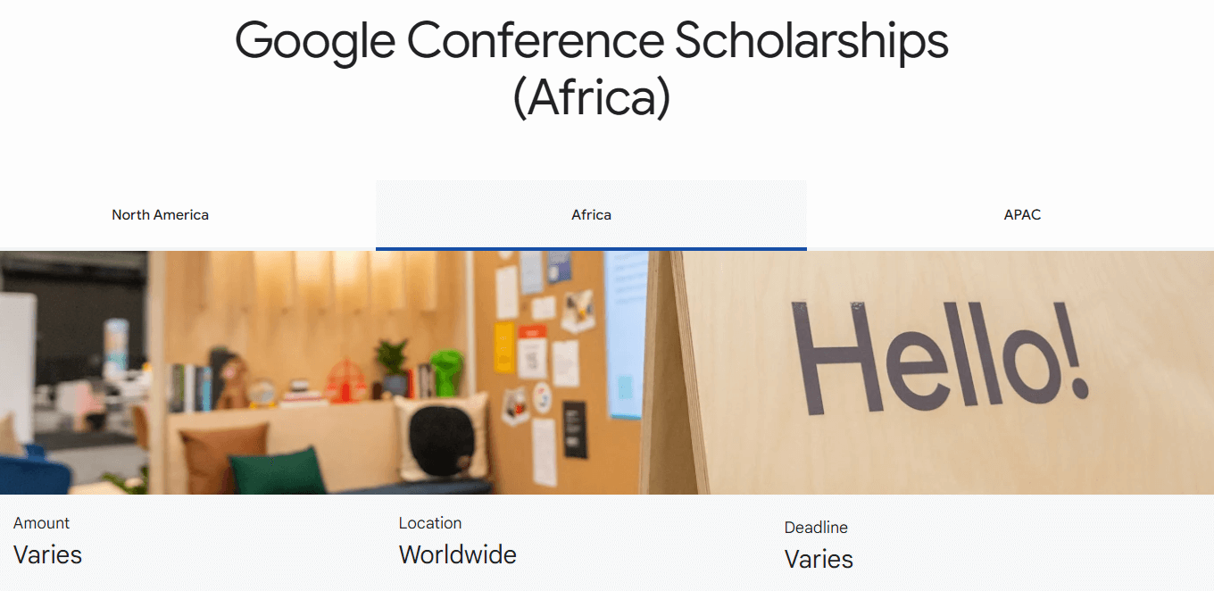 Google Conference scholarship (Africa) for Worldwide