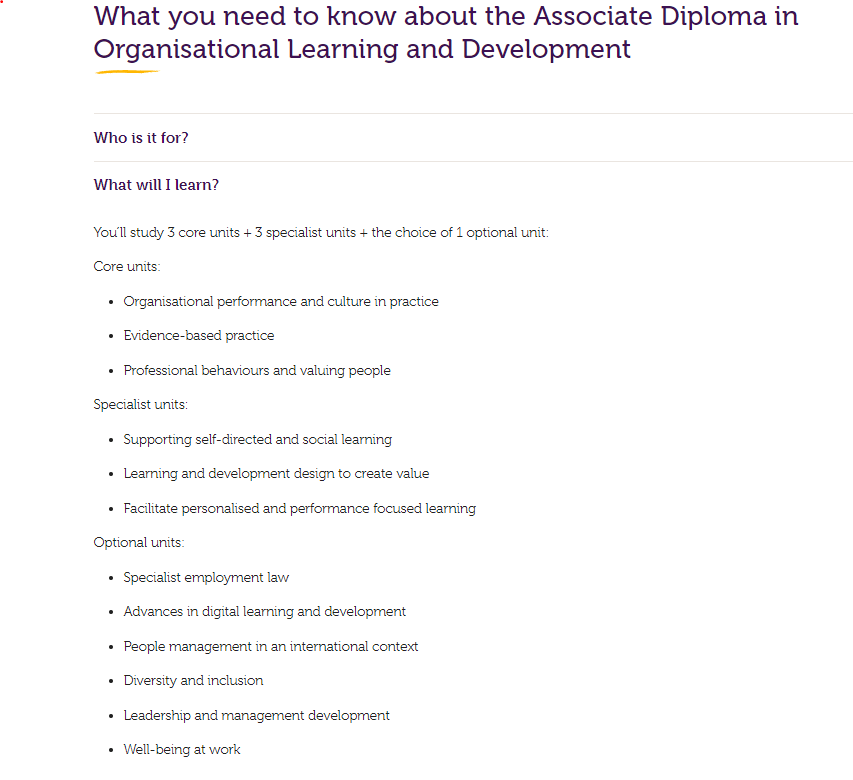 Course Outline Of Associate Diploma in Organizational Learning and Development